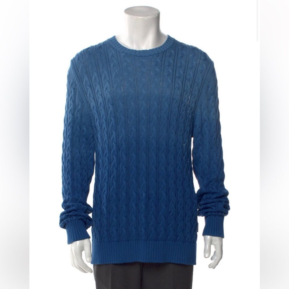 Moncler Men's Cable Knit Crewneck Sweater - Royal Blue